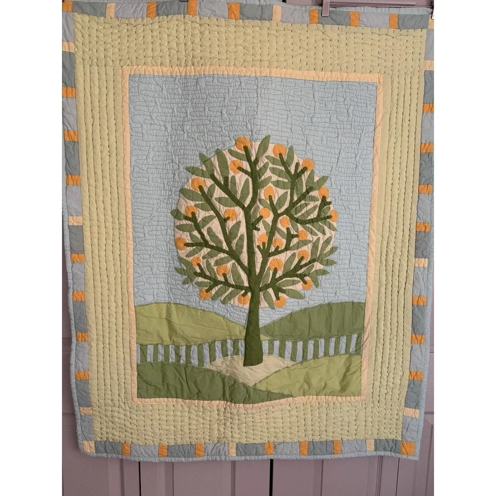 Crate and Barrel The Land of Nod Orange Tree Crib Toddler‎ Bed Quilt Patchwork